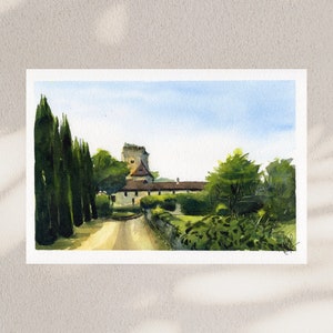 Château de Curton, Gironde, France - French landscape - French castle art - ORIGINAL WATERCOLOR PAINTING