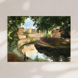 Toulouse, Frankrijk - Garonne - Origineel aquarelschilderij