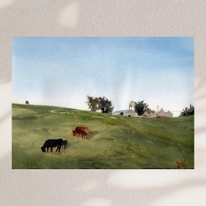 Cottage Grove, Minnesota - Cows - Farm - ORIGINAL WATERCOLOR PAINTING