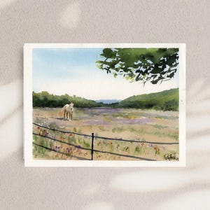 PRINT - Horses - Lavender Field - Provence, France - Original Watercolor