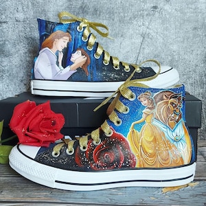 Beauty and the beast shoes.disney shoes .handpainted shoes .disney gift. Disney bride