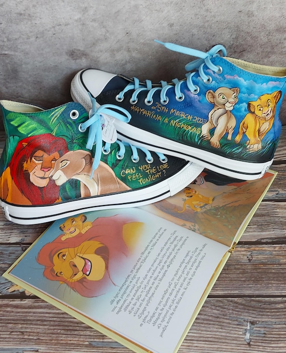 The lion King lion King hand painted shoes custom shoes Disney shoes wedding shoes mufasa and simba bridal shoes Disney wedding