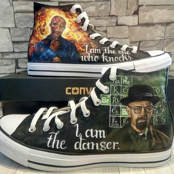 Breaking bad shoes, breaking bad, Walter white, Los pollos hermanos, hand painted shoes, custom Converse shoes, TV show fan, Heisenberg