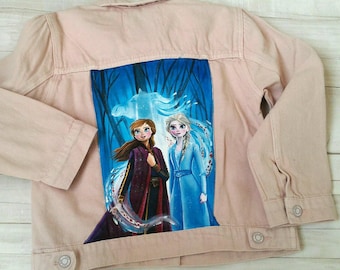 Frozen outfit,frozen birthday gift,frozen jacket,hand painted jacket,Disney gift,girl jacket ,custom Disney jacket,denim jacket,disney style
