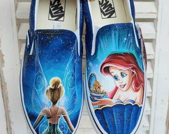 Disney Princesses Disney Shoes Hand Painted Shoes wedding Shoes Hand Painted Disney Shoes Ariel Shoes the Little Mermaid Tinkerbell Etsy
