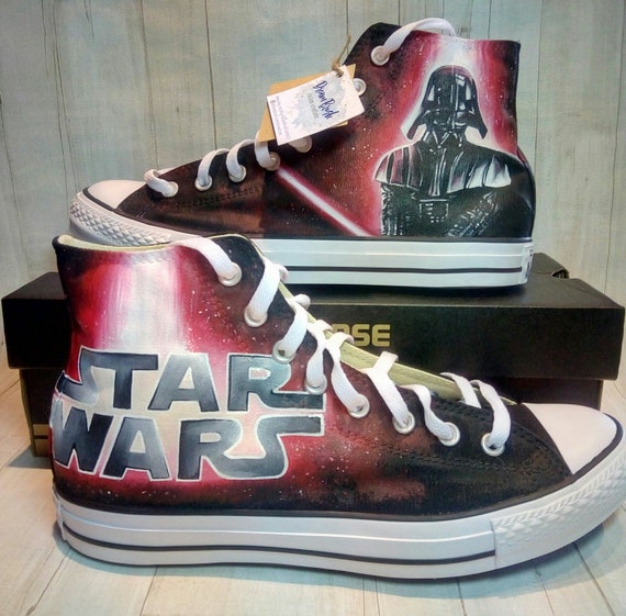 Star Wars Hand Painted Converse Shoes Darth Vader Shoes Star - Etsy