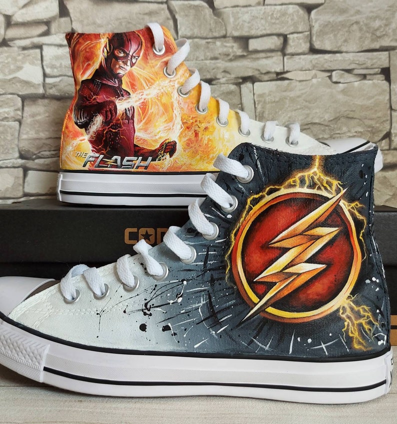 The Flash Superhero Shoes Custom Converse Shoes Hand Etsy
