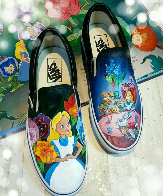Alice in Wonderland disney Shoes custom Vans Shoes disney Wedding Shoes hand Painted Shoes hand Painted Disney Shoes disney Park Style Etsy