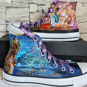 Rapunzel shoes, Tangled shoes, Disney shoes, hand painted shoes, custom , hand painted Converse, wedding shoes, hand painted wedding shoes