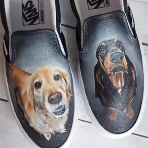 Pet portrait shoes, dog portrait shoes , dog lover , pet portrait, pet gift, hand painted shoes