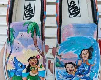 Disney shoes ,hand painted shoes, custom vans ,Disney vans ,lilo and  stitch,Disney gift