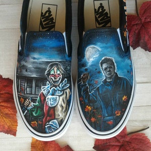 Horror movie shoes,horror fan,horror movies,Michael Myers,Halloween shoes ,Halloween the movie,horror addicts,custom vans shoes,vans shoes