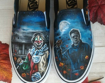 Horror film schoenen, horror fan, horror films, Michael Myers, Halloween schoenen, Halloween de film, horror verslaafden, aangepaste bestelwagens schoenen, bestelwagens schoenen