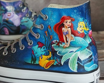 The little mermaid,Disney shoes,Ariel shoes,custom converse,hand painted  shoes,Disney bride,Disney princess shoes,hand painted Disney shoes