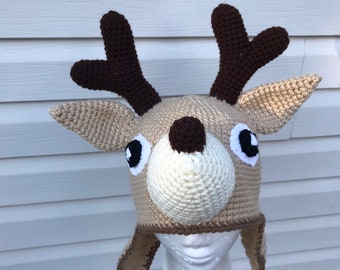 REINDEER HAT / Deer Hat / Buck Hat / Reindeer Animal Hat / Antler Hat