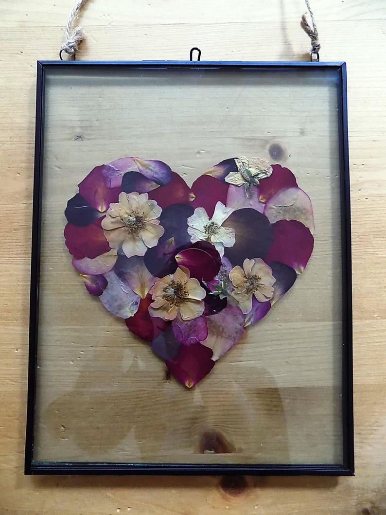 Rose Petal Heart Pressed Flower Art Pressed Flower Frame. Etsy