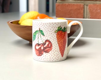 Cherries and Strawberries, Bone China Mug, fruity, fruit