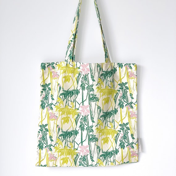 Virginia Creeper Organic Cotton Tote Bag: Botanical Linocut Design
