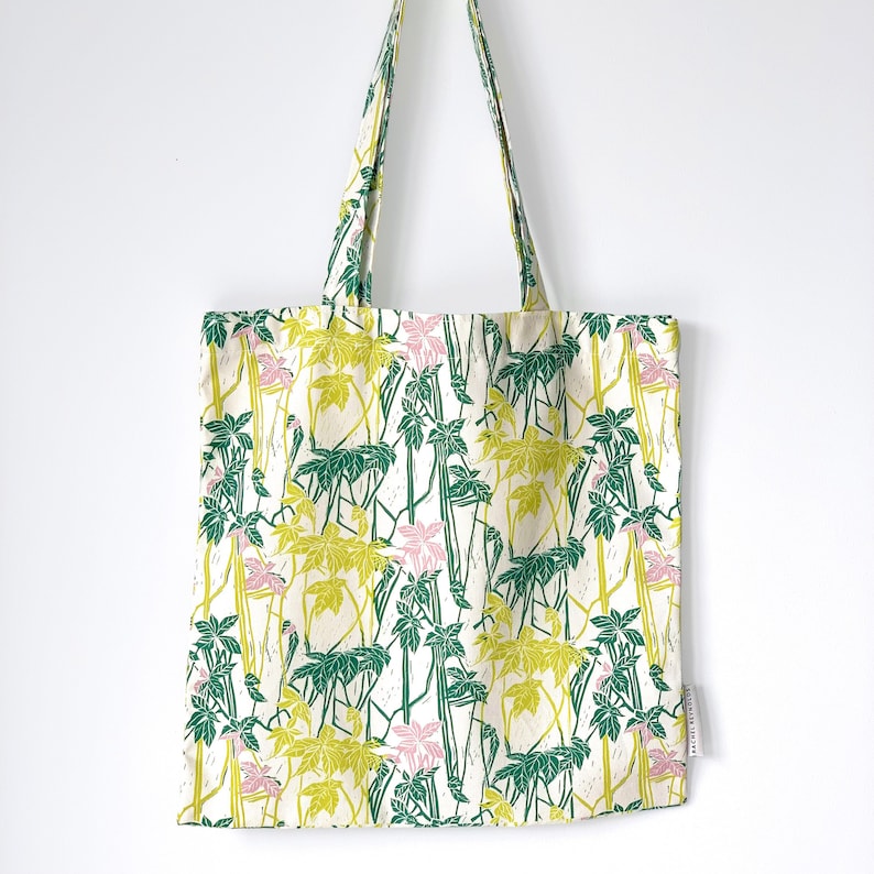 Virginia Creeper Organic Cotton Tote Bag: Botanical Linocut Design image 1