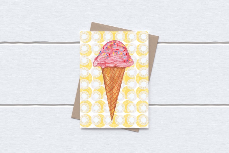 Ice cream Watercolour Greeting Card Illustrations Sprinkles Summer Fun Blank inside Envelope Included image 1