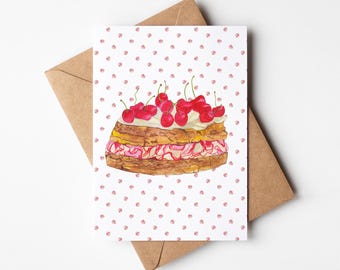 Cherry Cake Greeting Card: Watercolor Foodie Design