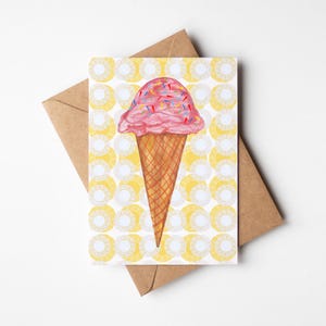 Gelato - Acquerello - Biglietto di auguri - Illustrazioni - Granella - Estate - Divertimento - Interno vuoto - Busta inclusa