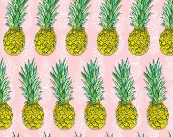 Pineapple Gift Wrap: 50 X 70cm recyclable wrapping paper, pineapples displayed on a pink background