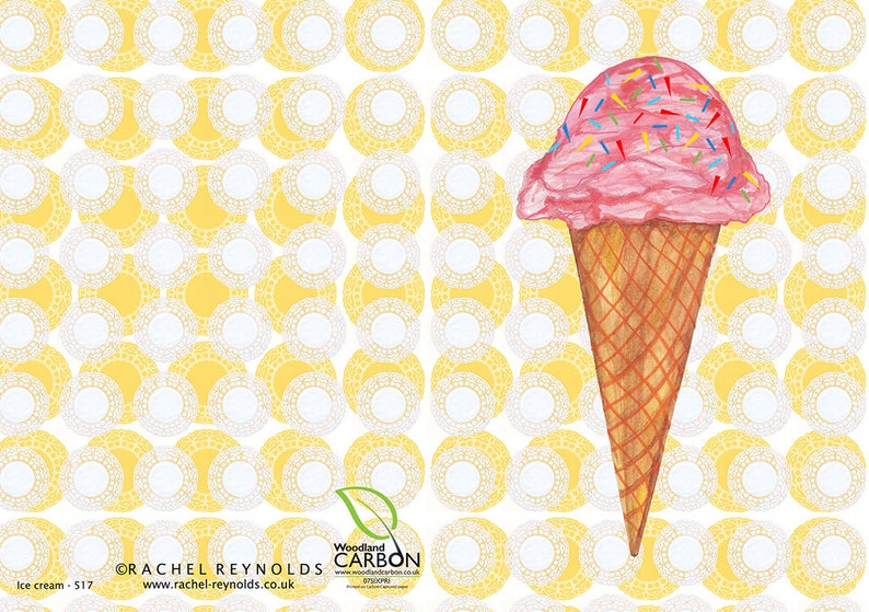 Ice cream Watercolour Greeting Card Illustrations Sprinkles Summer Fun Blank inside Envelope Included image 2