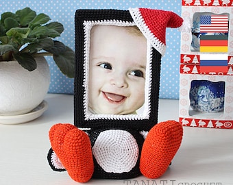 Crochet Pattern of Photo Frame PENGUIN (Tutorial PDF file)