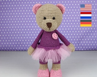 Toy crochet pattern of Girl Bear (Amigurumi tutorial PDF file)