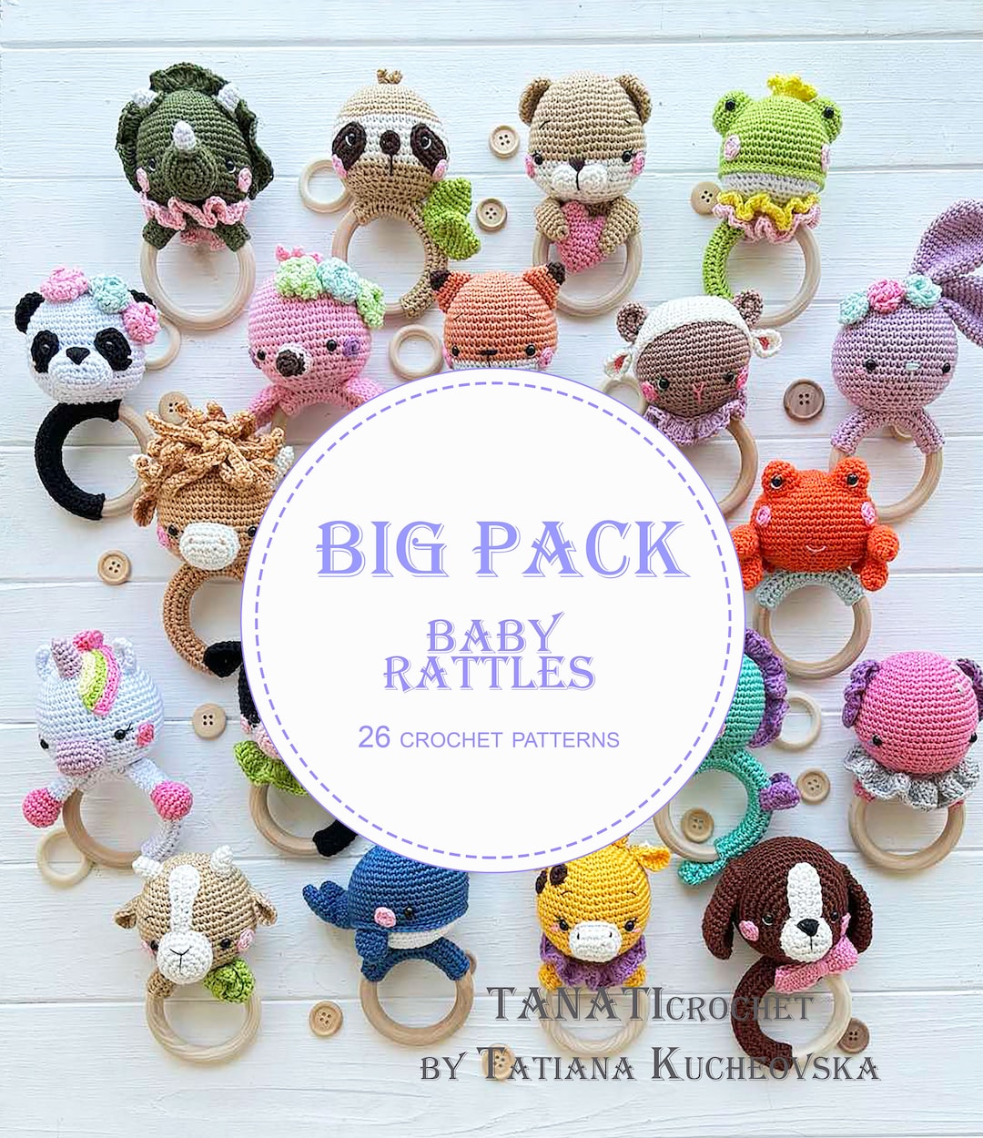 PAQUETE GRANDE DE 26 patrones de sonajeros de crochet para bebé