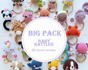26 Crochet Pattern Baby Rattles, Amigurumi Crochet Pattern (Tutorial, PDF file)