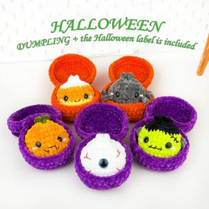 Halloween Dumpling & Steamer Crochet Pattern, Dumpling Plyschmönster, Nybörjarvirkning, Amigurumi Tutorial, Kawaii Plush Tutorial (PDF)