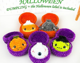 Modello per ravioli e vaporiera di Halloween all'uncinetto, modello per ravioli in peluche, uncinetto per principianti, tutorial sugli amigurumi, tutorial sui peluche Kawaii (PDF)