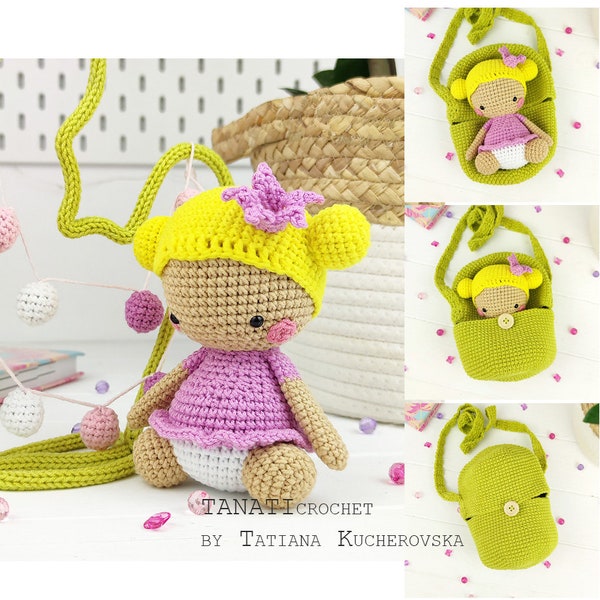 Patrón de crochet princesa/Bolso para eclosionar/Patrón de crochet amigurumi (Tutorial, archivo PDF)