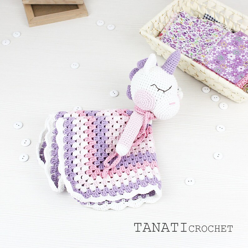 Blanket Unicorn Sweet Pattern Security Blanket Crochet Etsy
