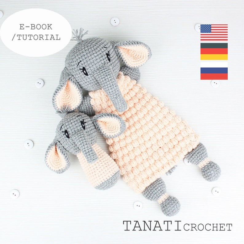Сomforter & Rattle ELEPHANT Security Blanket Crochet Lovey Etsy UK
