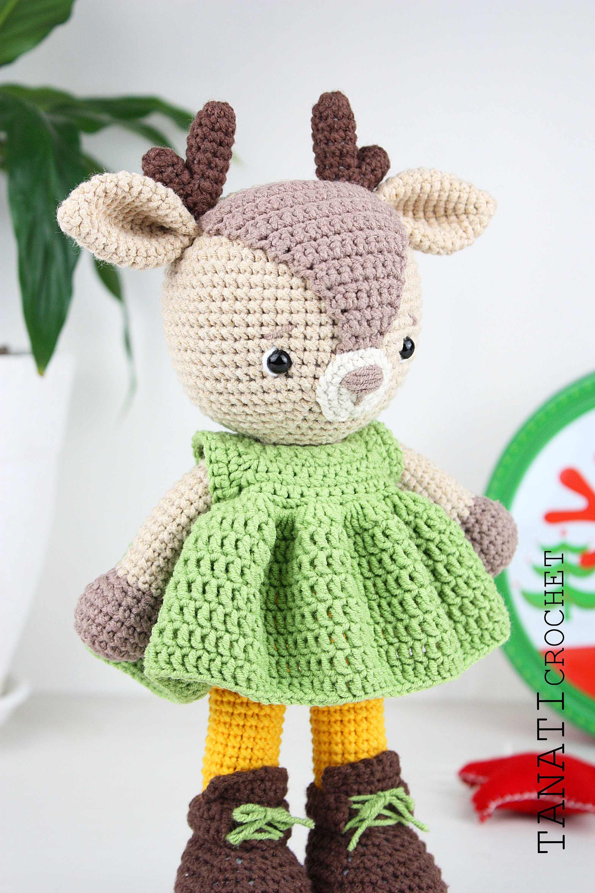 Handmade Crochet Deer Toy in Green Hat main image 0