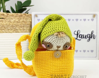 Padrão de crochê de bicho-preguiça, bolsa de filhote em amigurumi (arquivo PDF)