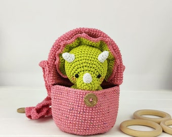 Padrão de crochê de Triceratops, Amigurumi de dinossauro nascendo (padrão em PDF)