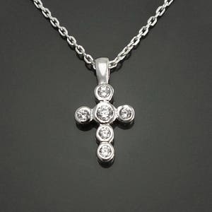Cross Necklace, Sterling Silver, White Clear Cz Stones, Small Cross Jewelry, Christian Religious Sign Charm, Catholic Crucifix stone Pendant