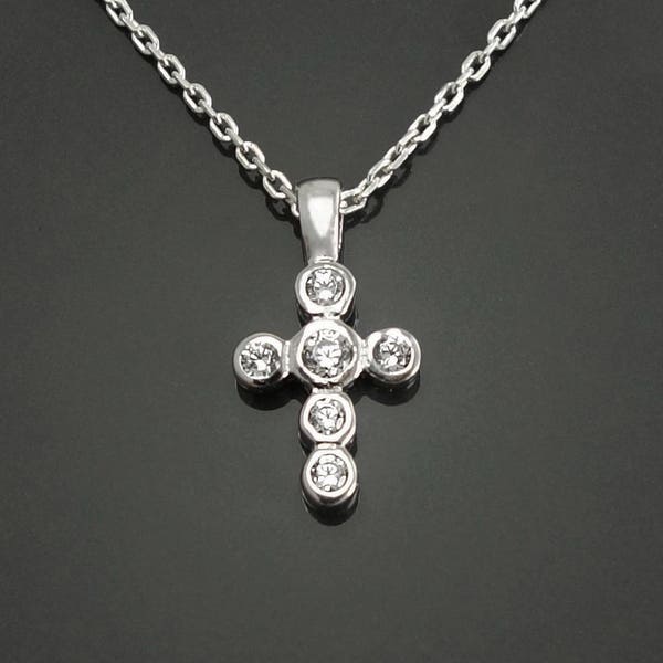 Collier Croix Chrétienne, Collier Croix Argent 925, Collier Zirconias Couleur Diamant, Bijou Croix, Bijou Religieux, Pendentif Crucifix