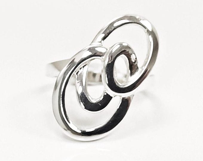 Spiral  ring, Sterling silver, hand forged Infinity ring, modern minimalist ring, geometric round Graphic curl jewelry, flat Loops ring
