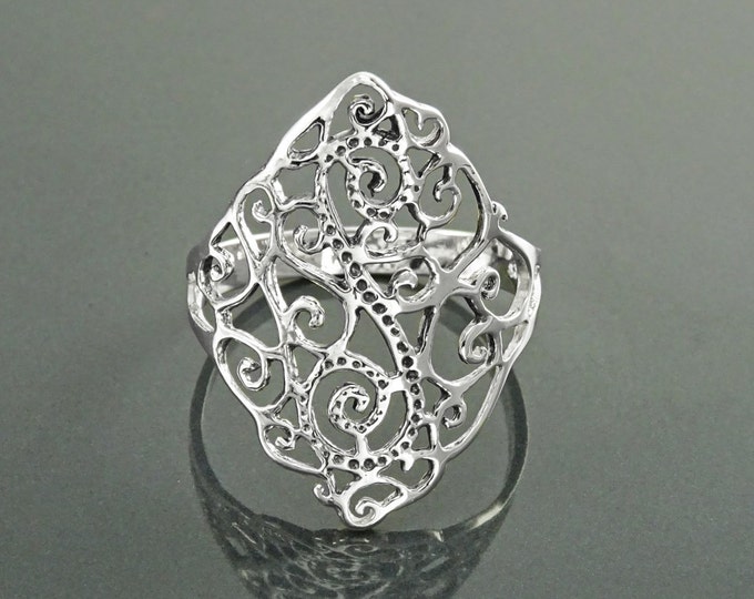 Armor Ring, Sterling Silver, Antique Style Filigree Ring, Large Lace Ring, Wrap Ring, Victorian Design ring, Open Work Ring, Gift
