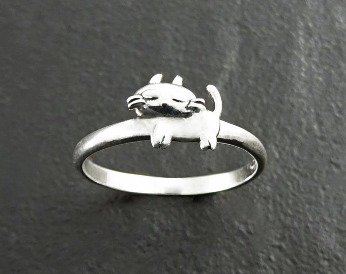 Cat Ring, Sterling Silver, Cat Midi Ring, Kitty Ring, Dainty Kitty Ring, Feline Ring, Pet Jewelry, kitty jewelry, Pussy Cat Ring, Moggy Ring