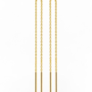 Threader Earrings • 18K Gold plated • Long Chain Double Bar Ends • Minimal Jewelry