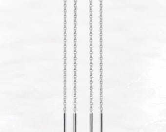 Threader Earrings • Sterling Silver • Long Chain Double Bar Ends • Minimal Jewelry