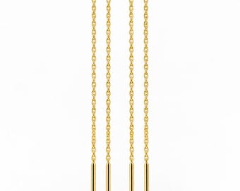 Threader Earrings • 18K Gold plated • Long Chain Double Bar Ends • Minimal Jewelry