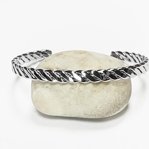 Twisted Cuff • Stainless Steel • Modern Rope Open Bangle Rigid Bracelet • Minimalist Unisex Jewelry • Light Slim Cuff • Gift for Men