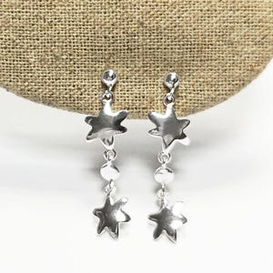 Stars Earrings, Sterling Silver, Dangle Flat Star, Universe Cluster of Stars, Starry Constellation Jewelry, Cosmos Theme, Shooting Star